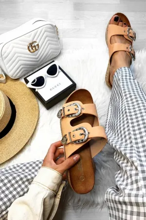 Pink Western Buckle Wedged Mule - Iszabella