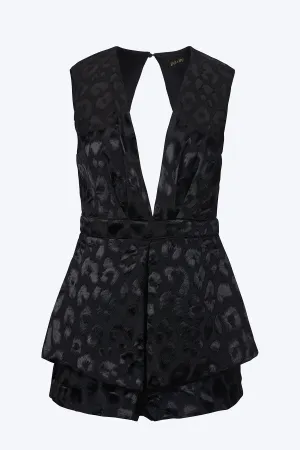PLUNGING CUTOUT SATIN-JACQUARD ROMPER