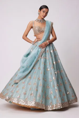 Powder Blue Organza Sequin Embroidered Lehenga Set