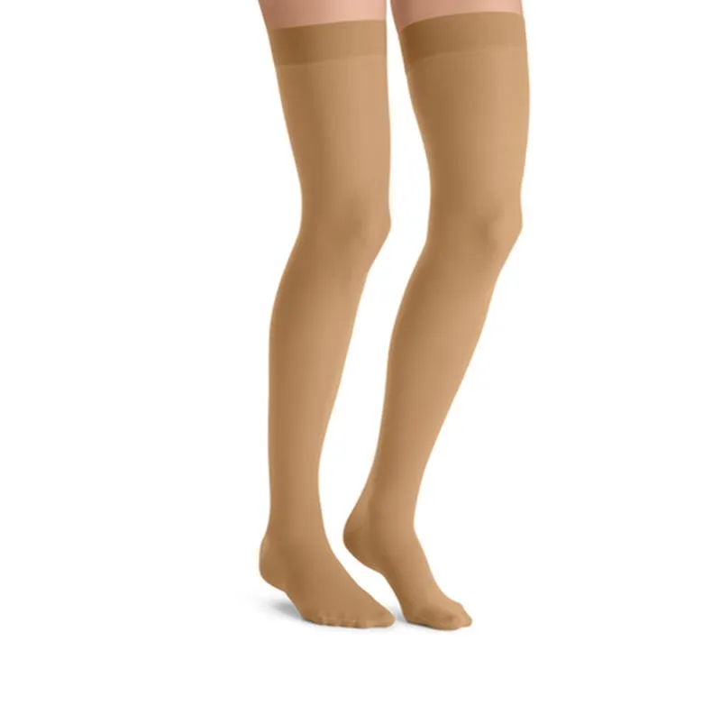 PR/1 JOBST ULTRASHEER WOMEN, THIGH HIGH W/SIL DOT BAND, 15-20MMHG, LG, SUNTAN, CLOSED TOE