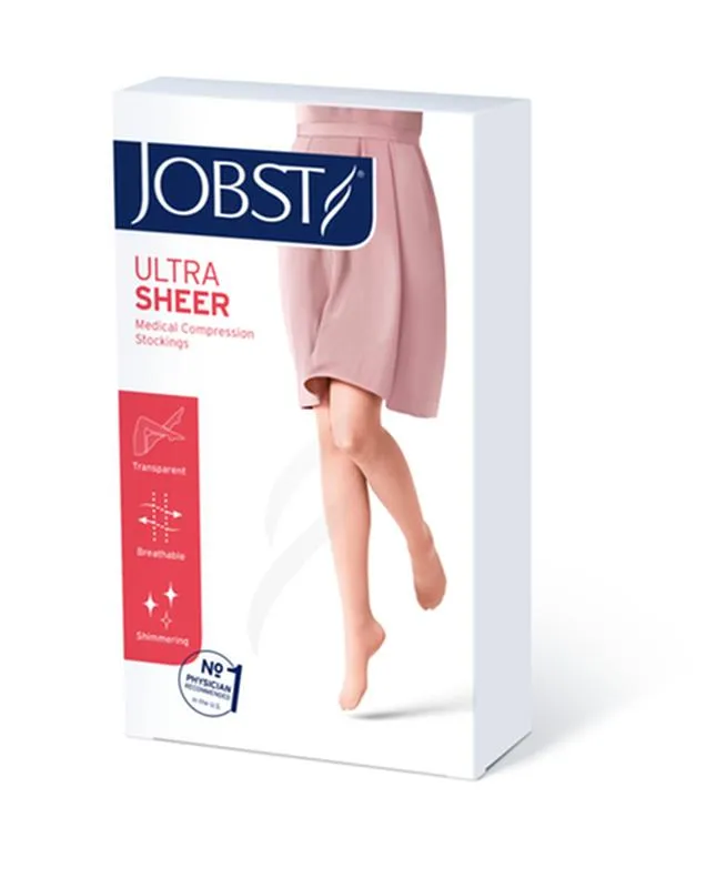 PR/1 JOBST ULTRASHEER WOMEN, THIGH HIGH W/SIL DOT BAND, 15-20MMHG, SM, NATURAL, OPEN TOE