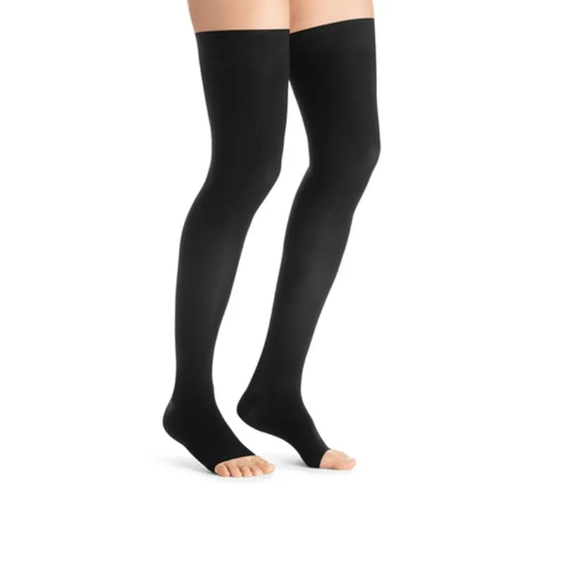 PR/1 JOBST ULTRASHEER WOMEN, THIGH HIGH W/SIL DOT BAND, 20-30MMHG, MD, CLASSIC BLACK, OPEN TOE