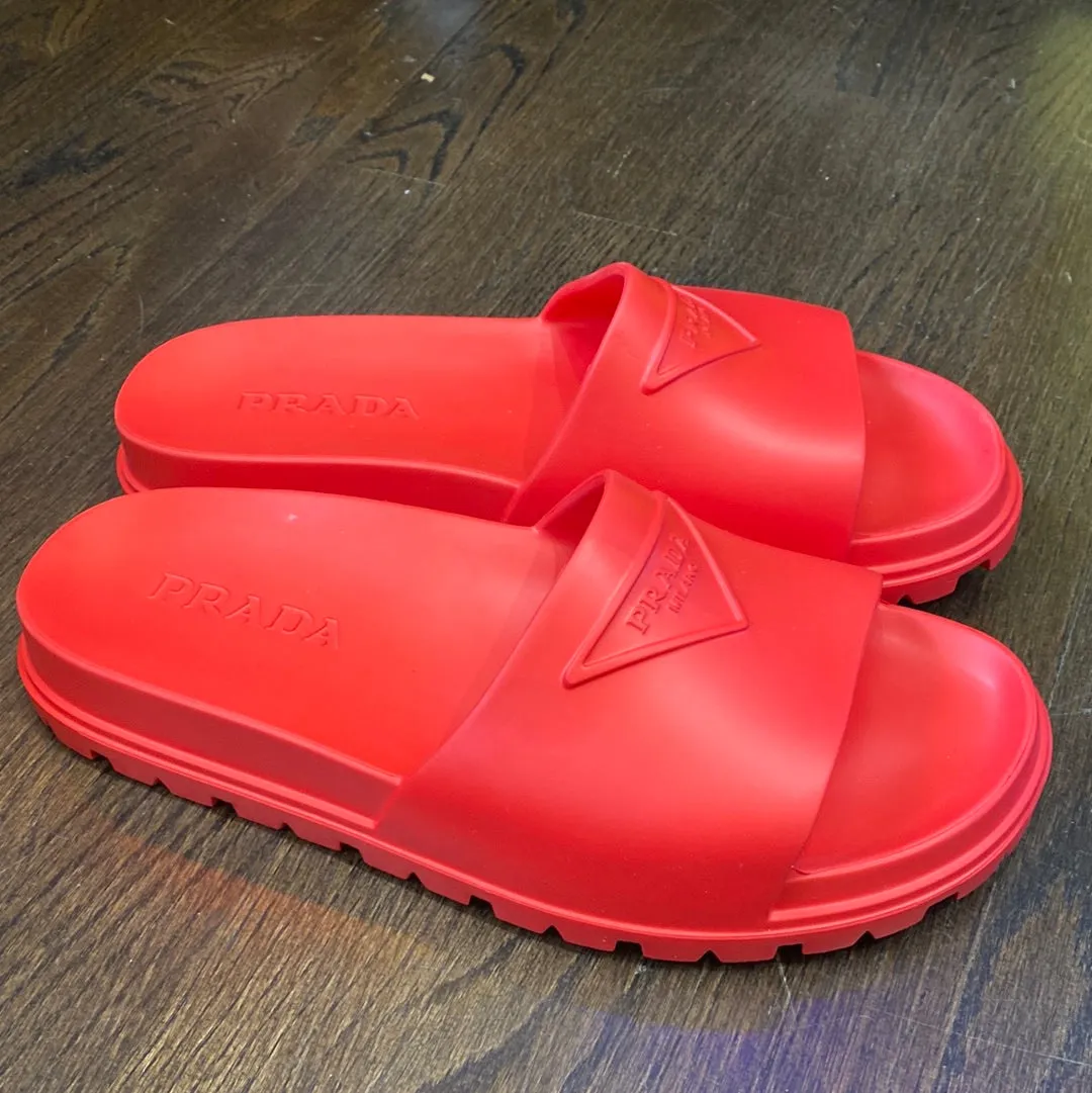 Prada Red Rubber Soft Logo Slides