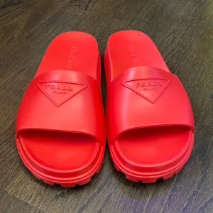 Prada Red Rubber Soft Logo Slides