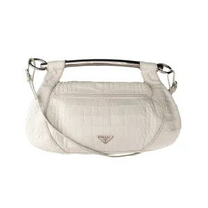 Prada White Croc Embossed Jumbo Bar Clutch