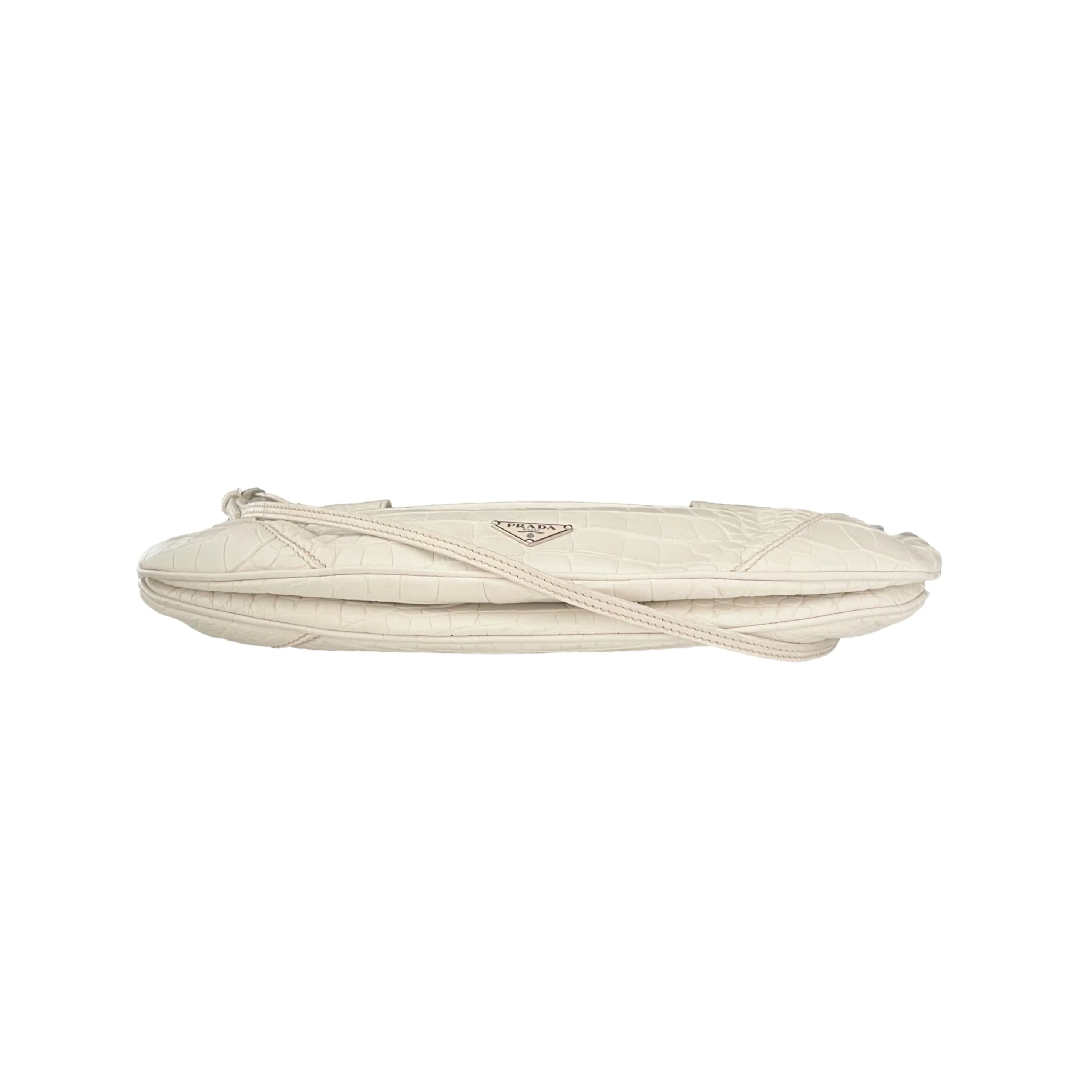 Prada White Croc Embossed Jumbo Bar Clutch