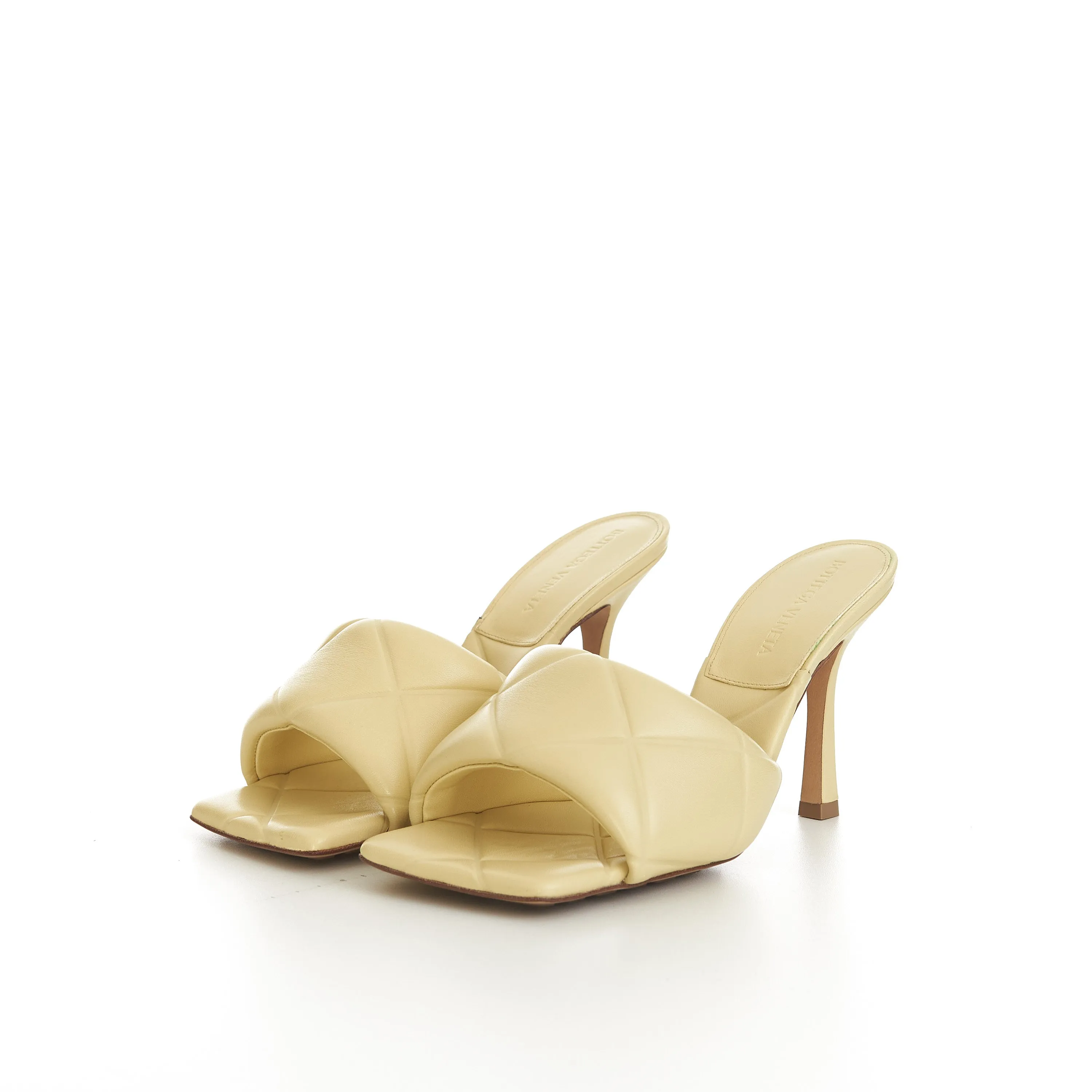 Quilted Lido Mules In Moon Beam Yellow Leather