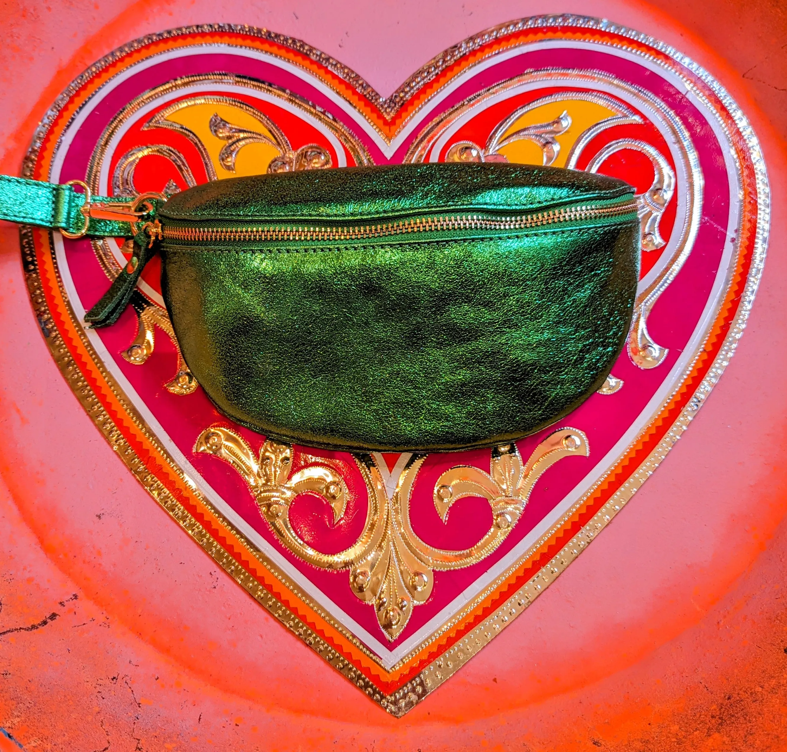 Rainbow metallic leather bum bag