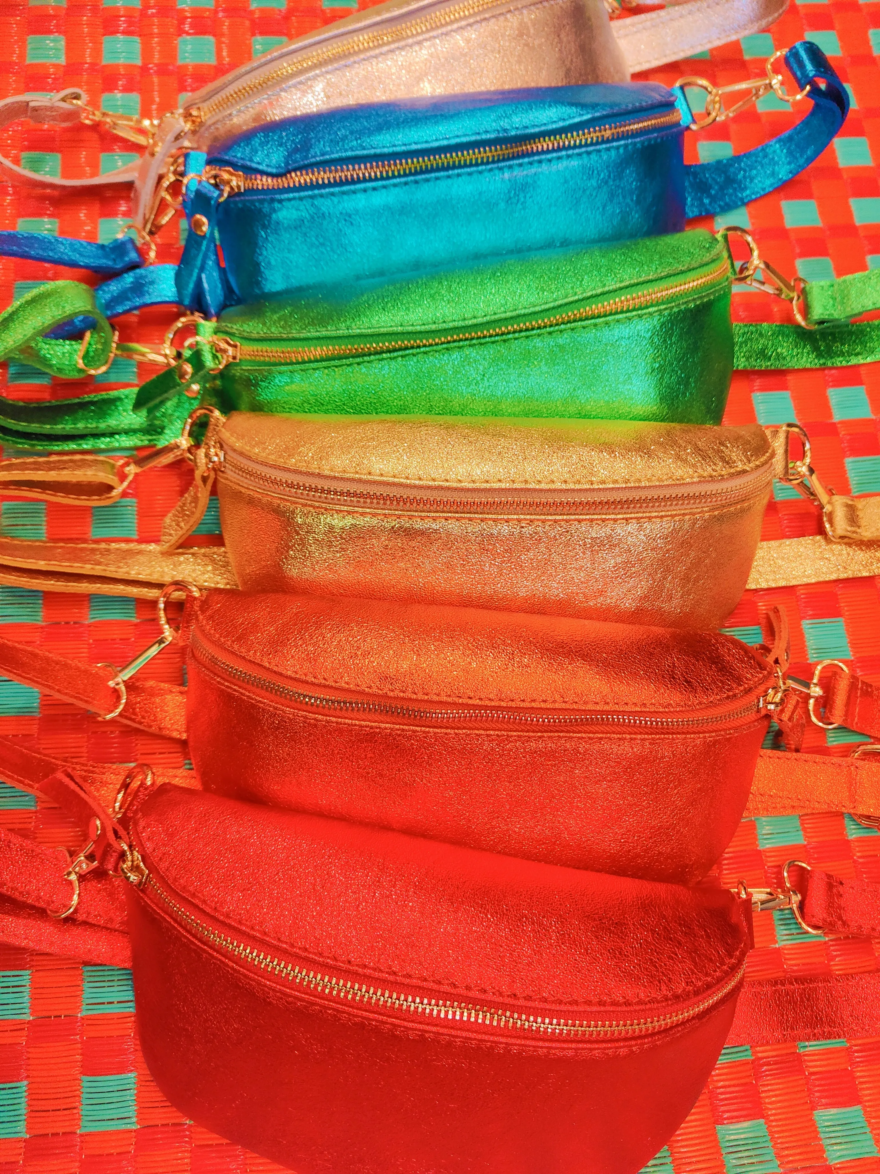 Rainbow metallic leather bum bag