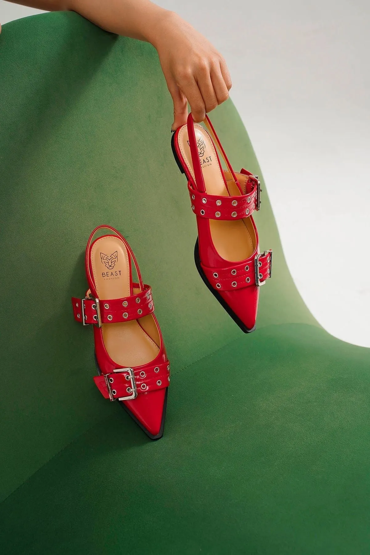 Red Buckle Strap Slingback