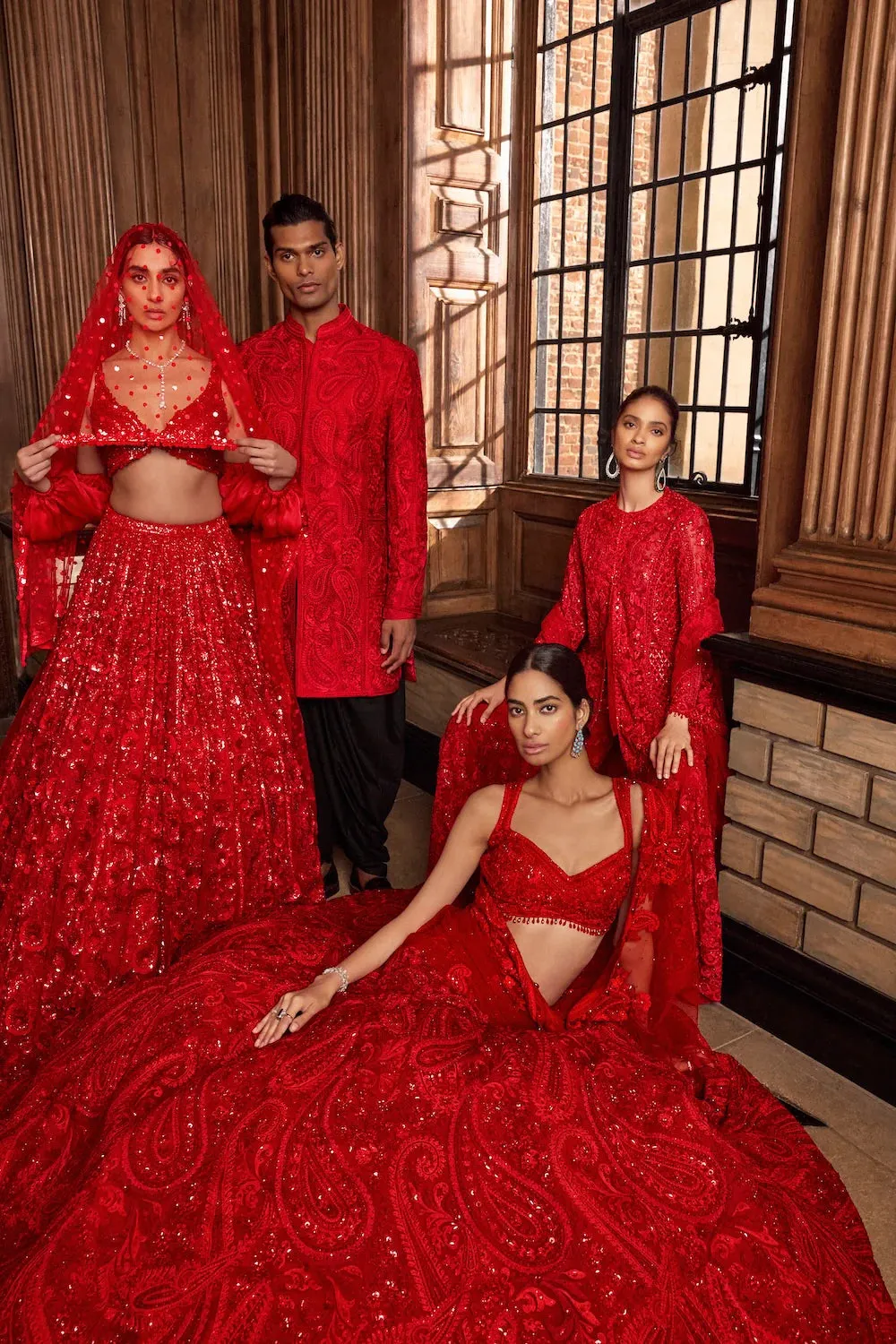Red Floral Sequin Lehenga Set