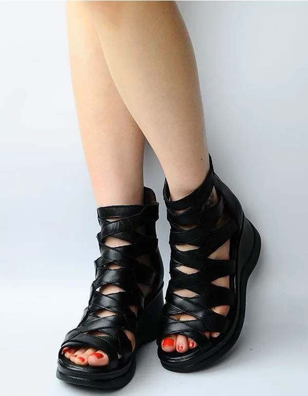 Retro Rome Style Ankle Strappy Wedge Sandals 34-41