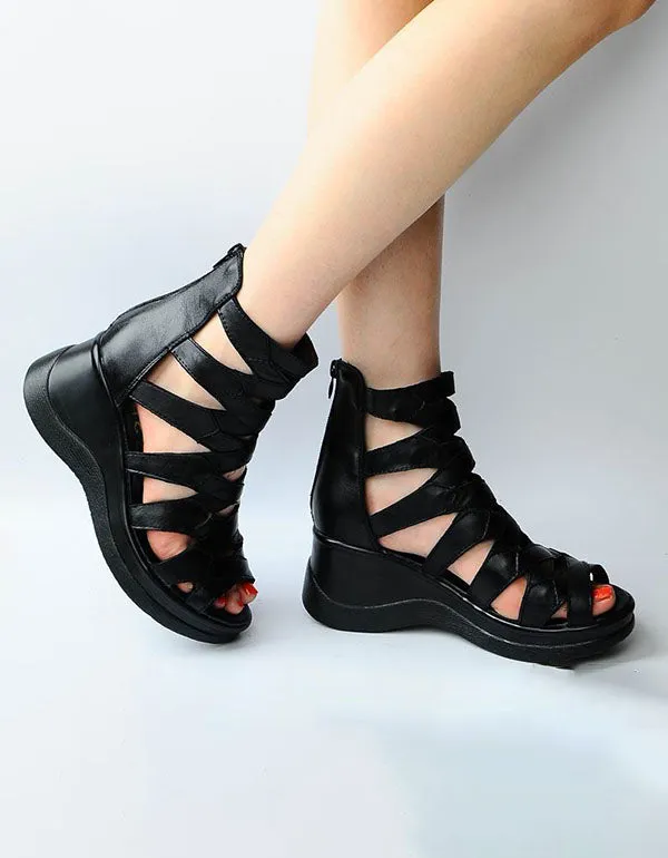 Retro Rome Style Ankle Strappy Wedge Sandals 34-41