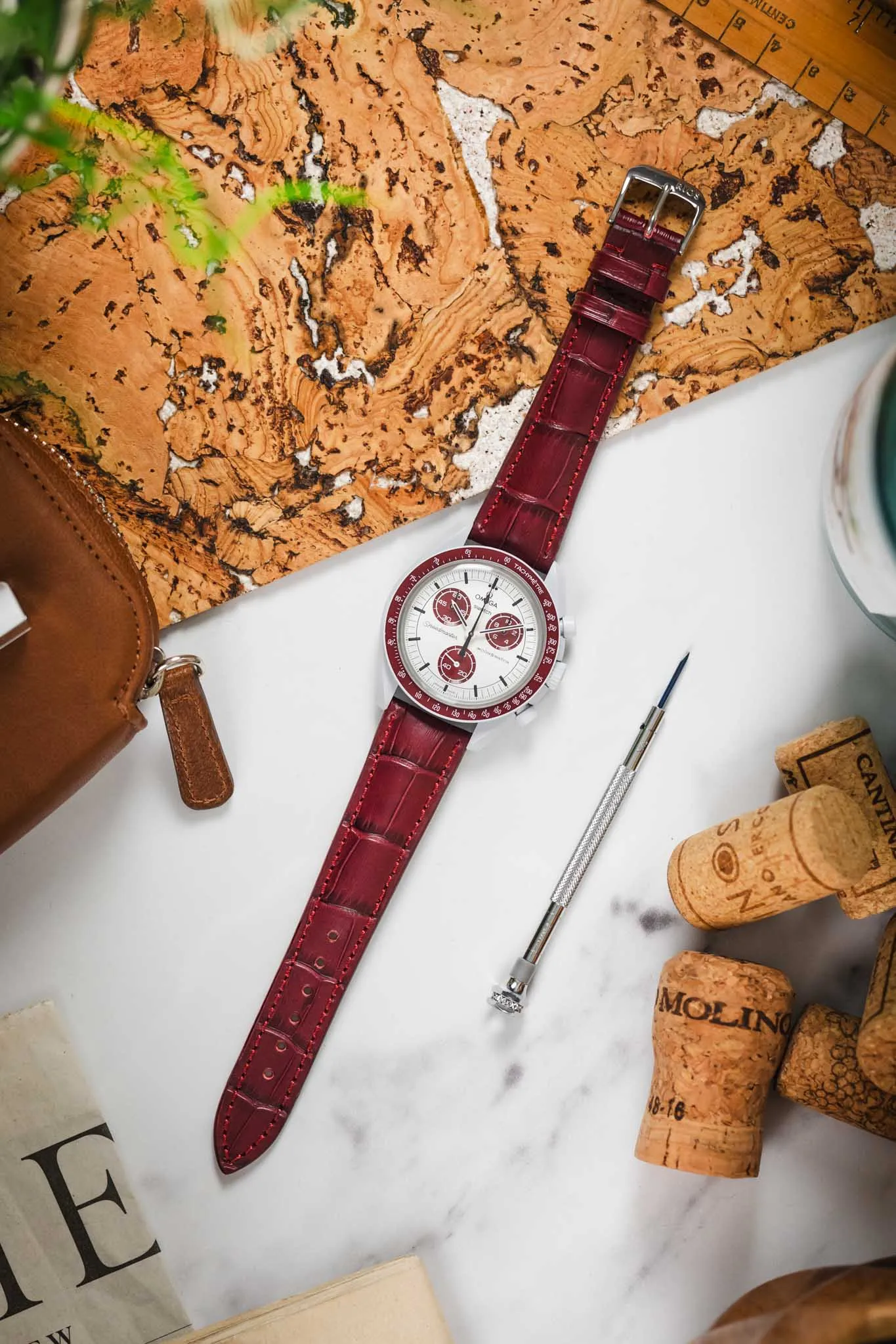 RIOS1931 LOUISIANA Alligator-Embossed Leather Watch Strap in BURGUNDY