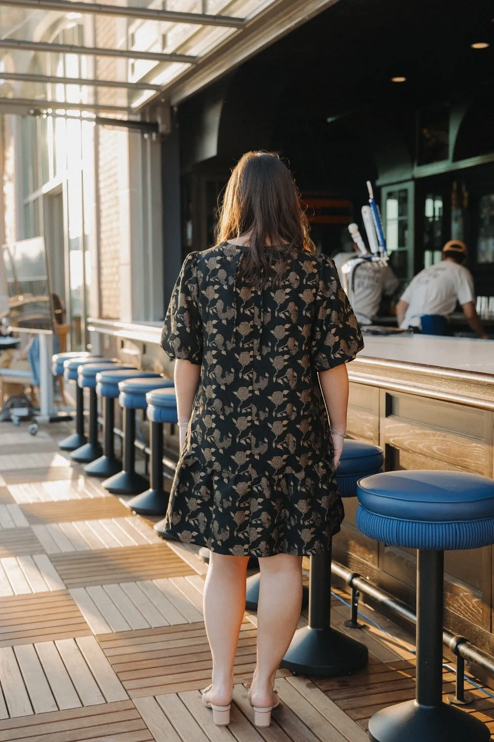 Rose Printed Tier Puff Sleeve Dress