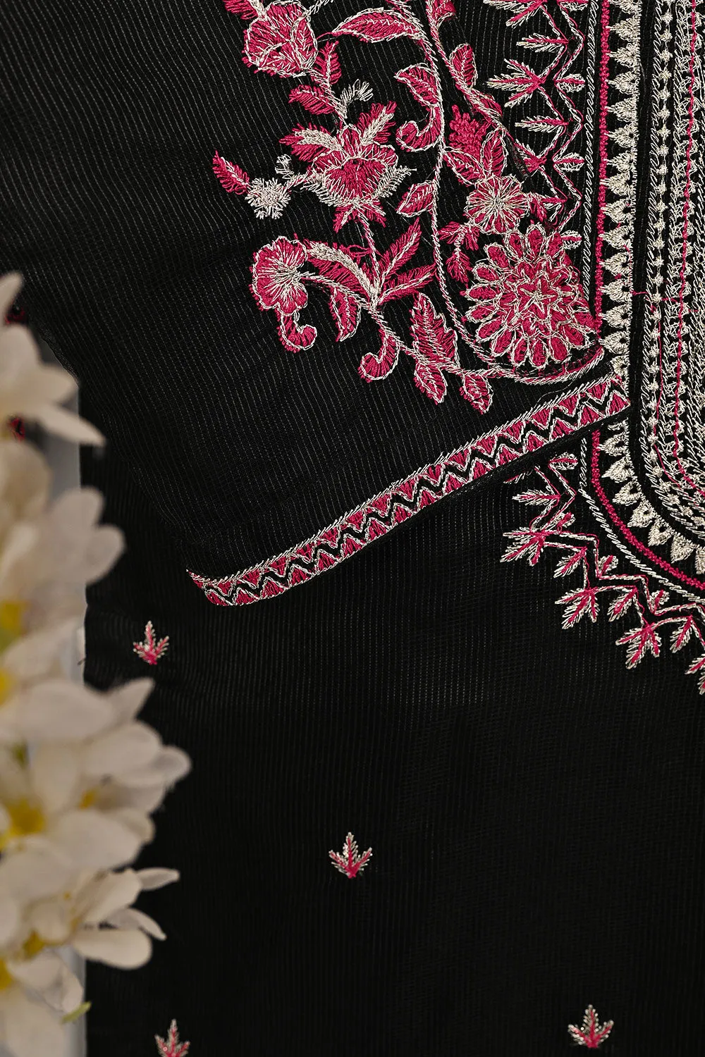 RTW-197-Black - 3Pc Ready to Wear 3Pc Javeria Net Embroidered  Dress