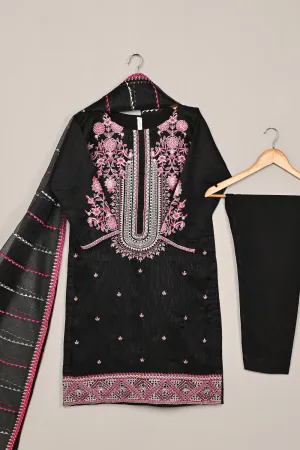 RTW-197-Black - 3Pc Ready to Wear 3Pc Javeria Net Embroidered  Dress