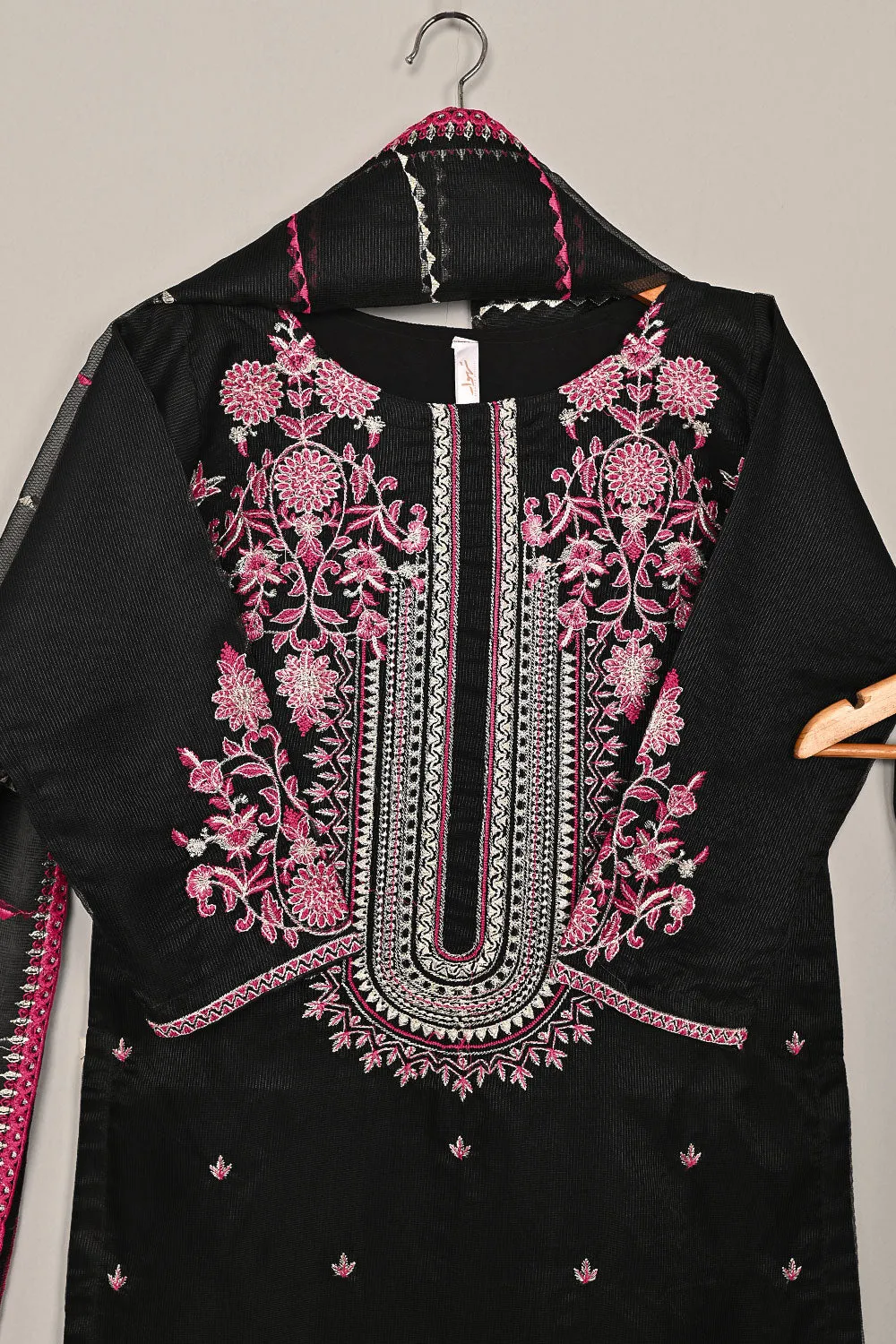 RTW-197-Black - 3Pc Ready to Wear 3Pc Javeria Net Embroidered  Dress