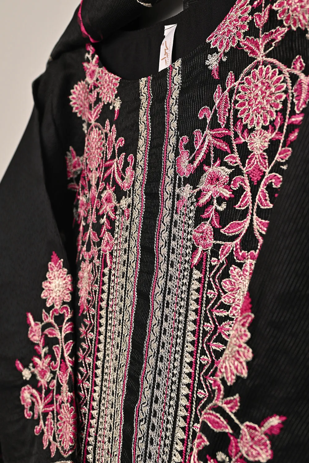 RTW-197-Black - 3Pc Ready to Wear 3Pc Javeria Net Embroidered  Dress