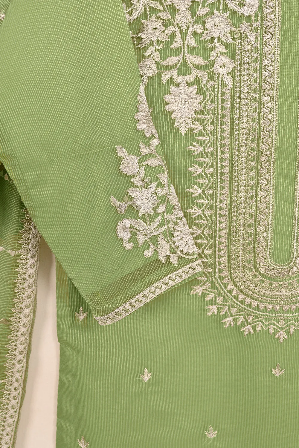 RTW-205-Green - 3Pc Ready to Wear 3Pc Javeria Net Embroidered  Dress