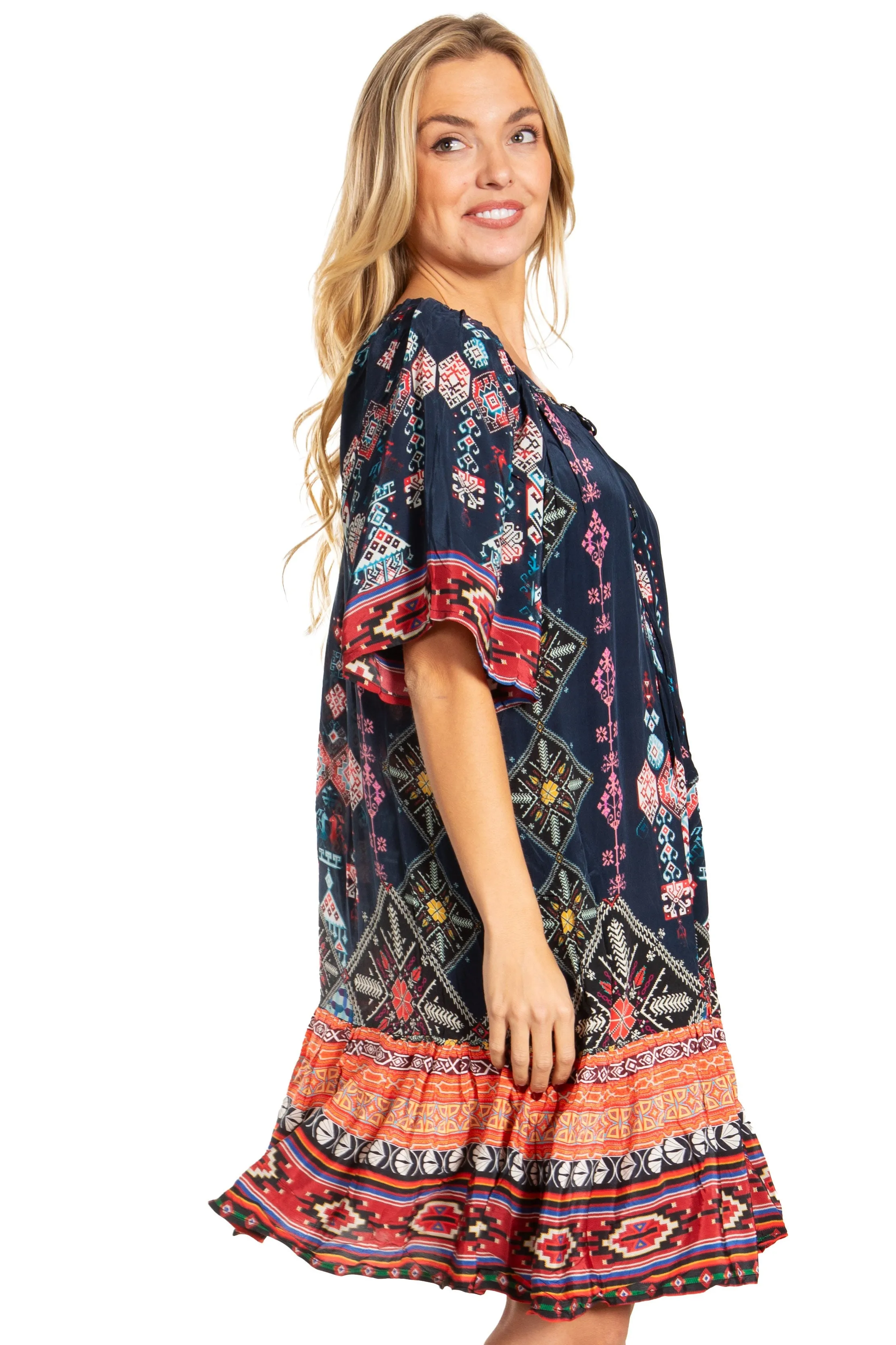 Sakkas Eliza Women's Cocktail Short Sleeve Floral Print Boho Dress Summer Casual