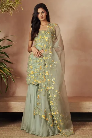 SEA BLUE EMBROIDERED SHARARA SET