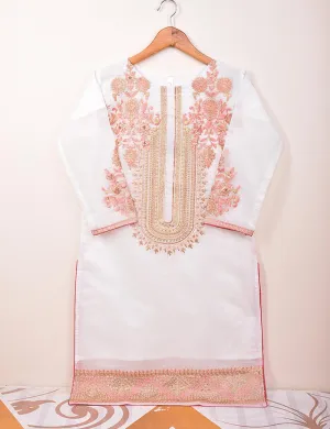 Semi Formal Paper Cotton Fabric Embroidered Stitched Kurti - Equinox (T20-040C-White)
