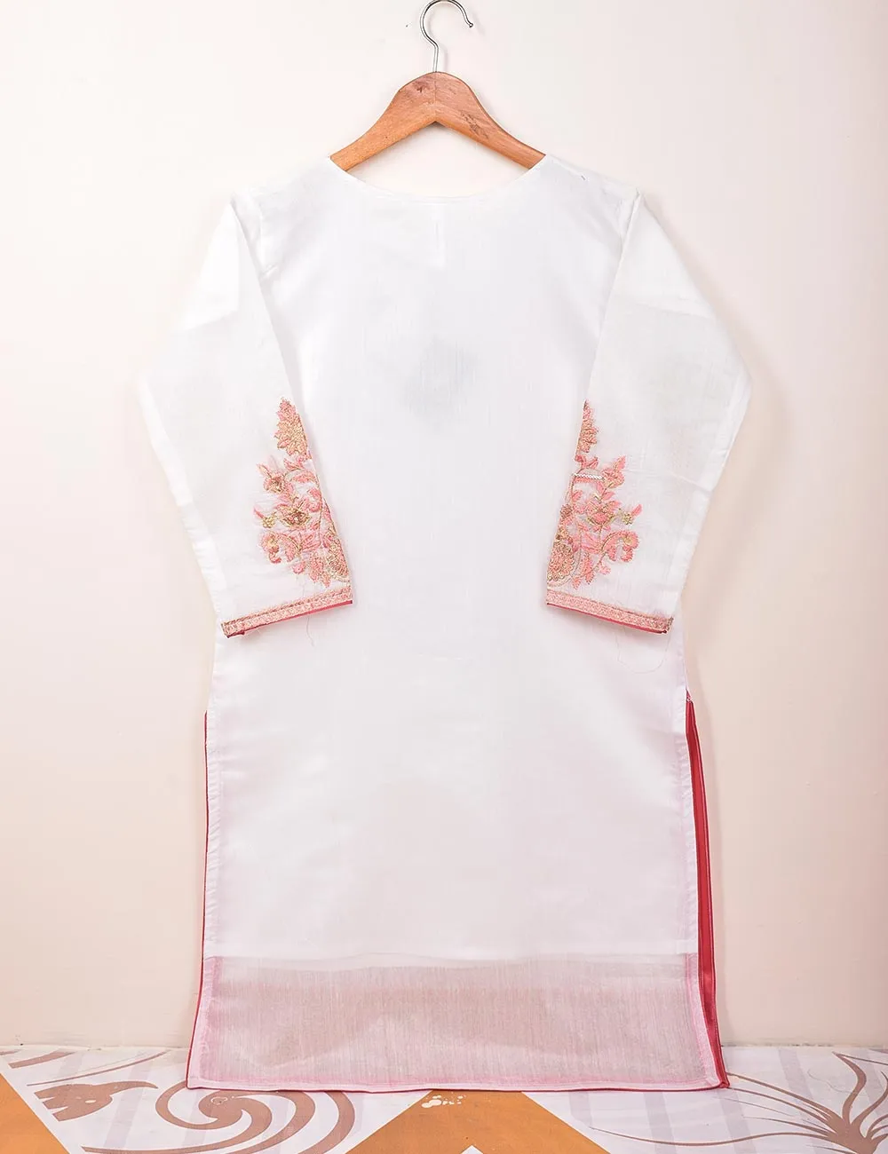 Semi Formal Paper Cotton Fabric Embroidered Stitched Kurti - Equinox (T20-040C-White)