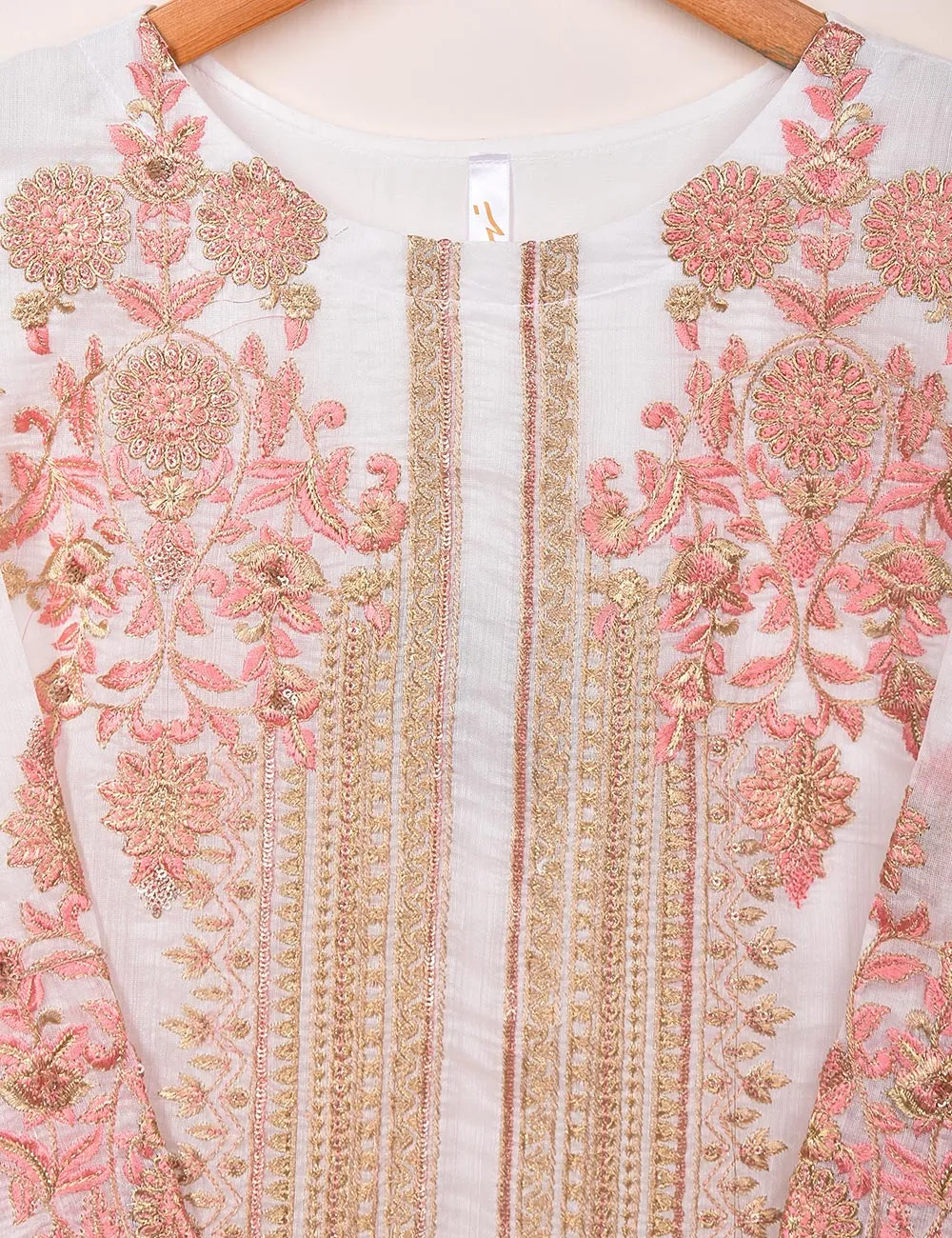 Semi Formal Paper Cotton Fabric Embroidered Stitched Kurti - Equinox (T20-040C-White)