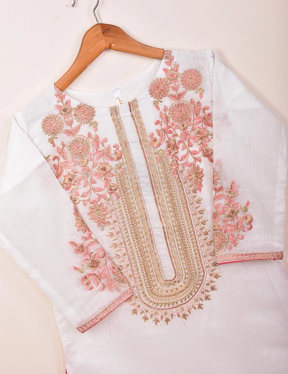 Semi Formal Paper Cotton Fabric Embroidered Stitched Kurti - Equinox (T20-040C-White)