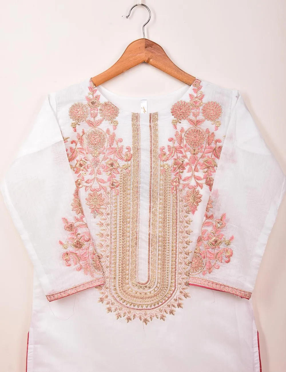 Semi Formal Paper Cotton Fabric Embroidered Stitched Kurti - Equinox (T20-040C-White)