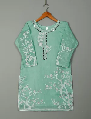 Semi Formal Paper Cotton Fabric Embroidered Stitched Kurti - Poetic Aura (T20-039B-IceGreen)