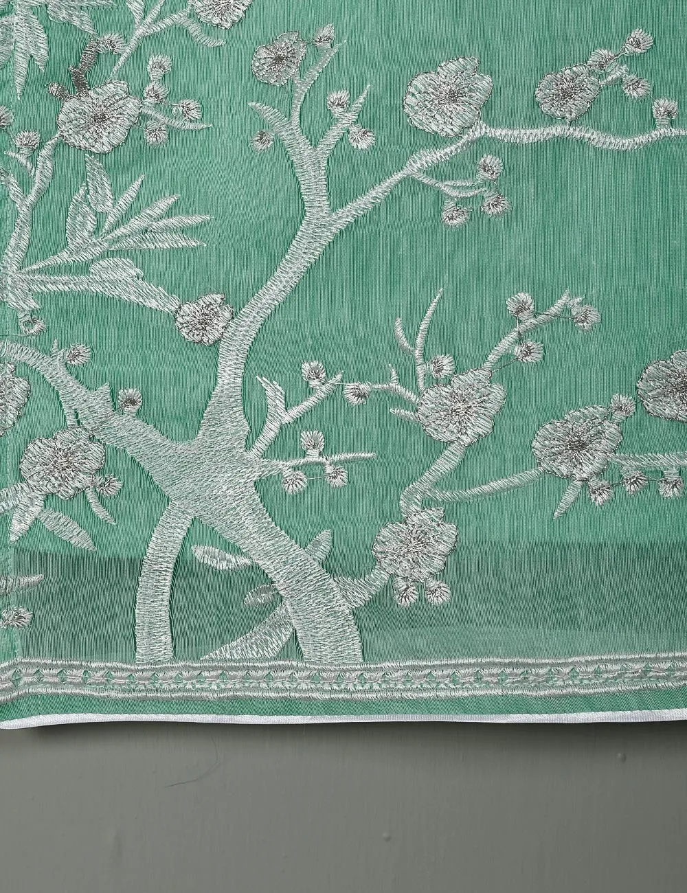Semi Formal Paper Cotton Fabric Embroidered Stitched Kurti - Poetic Aura (T20-039B-IceGreen)