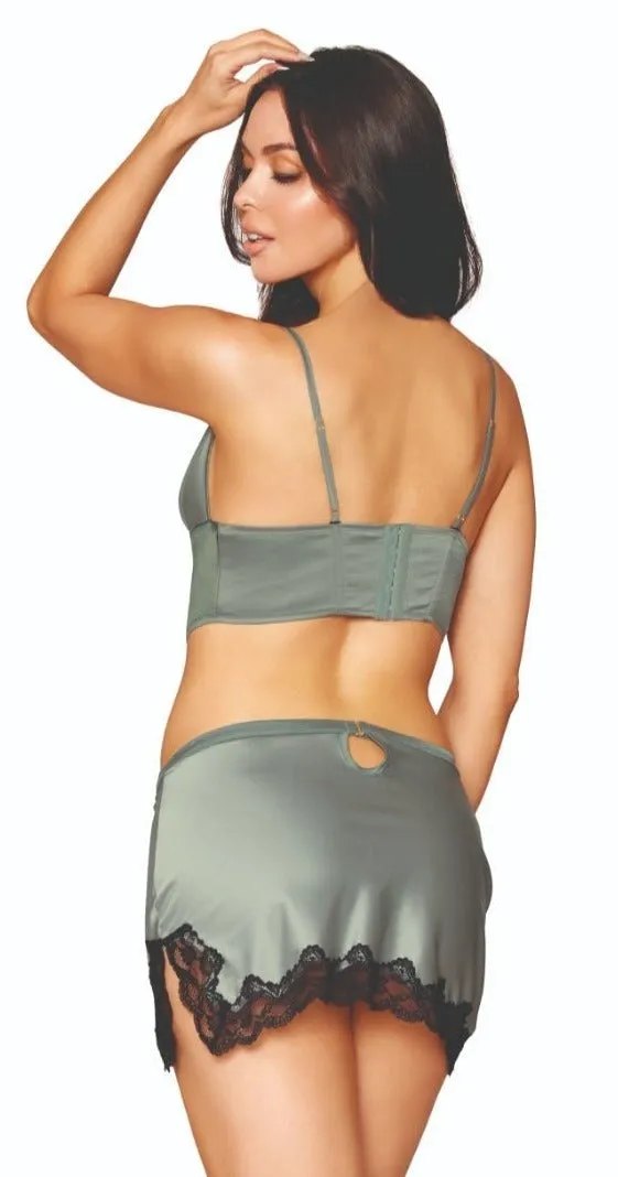Sexy Stretch Satin Bustier and Lace Mini Skirt Set