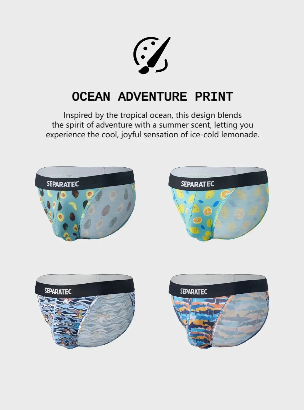Shark and Lemon Printed Bulge Enhancing Low Rise Bamboo Rayon Bikinis 3 Pack