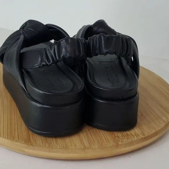 Silent D Pance Leather Platform Slingback Slide Sandal Knotted Black Size 38