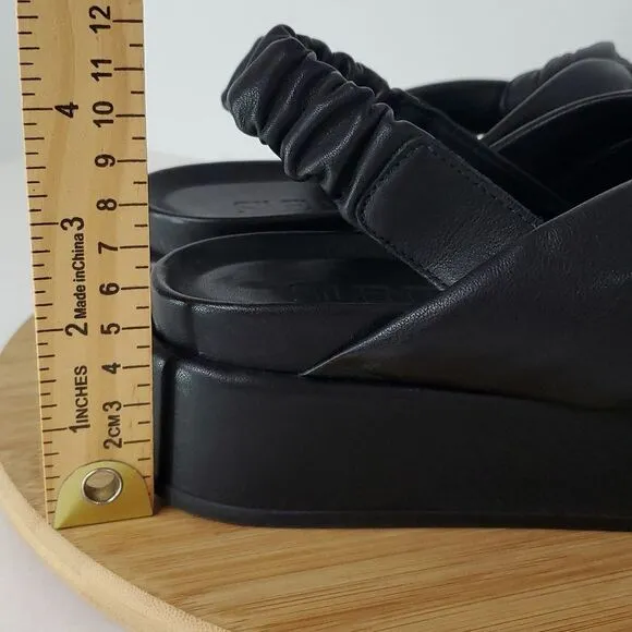 Silent D Pance Leather Platform Slingback Slide Sandal Knotted Black Size 38