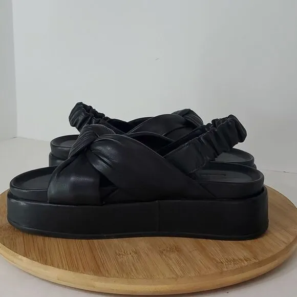Silent D Pance Leather Platform Slingback Slide Sandal Knotted Black Size 38