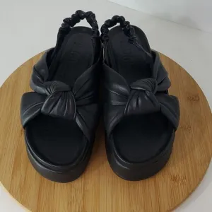 Silent D Pance Leather Platform Slingback Slide Sandal Knotted Black Size 38