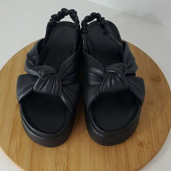 Silent D Pance Leather Platform Slingback Slide Sandal Knotted Black Size 38