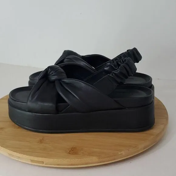 Silent D Pance Leather Platform Slingback Slide Sandal Knotted Black Size 38