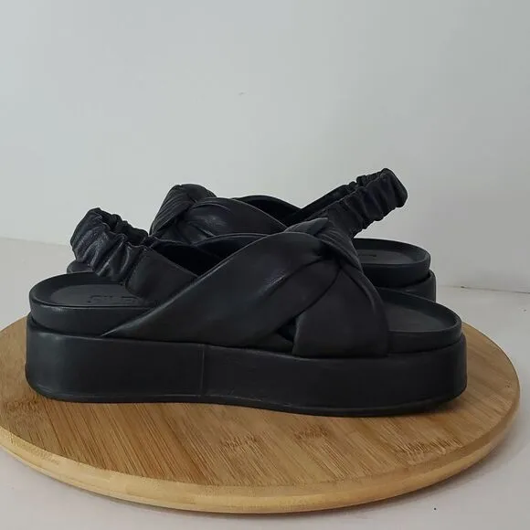 Silent D Pance Leather Platform Slingback Slide Sandal Knotted Black Size 38