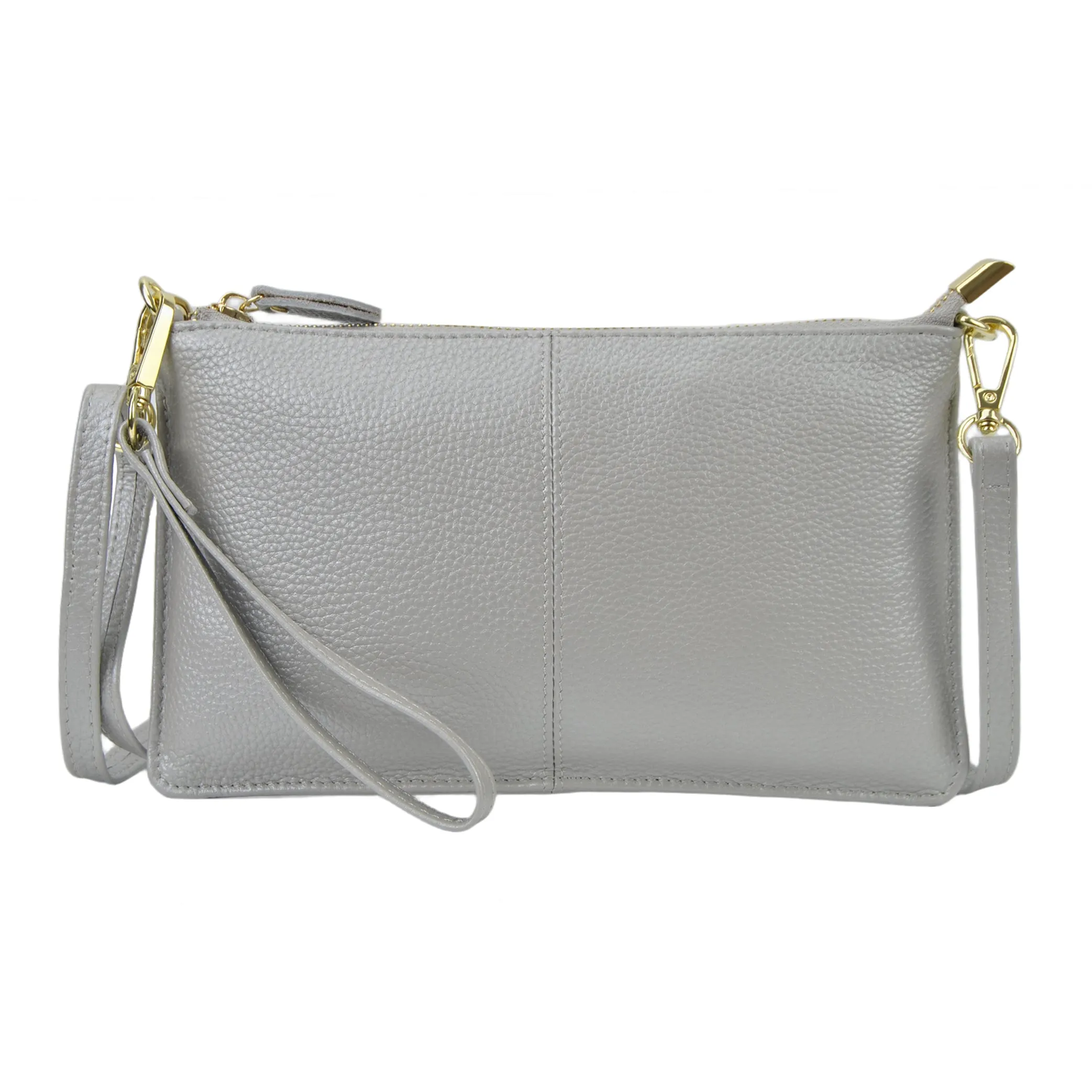 Silver NGIL Genuine Leather Wristlet Crossbody Bag