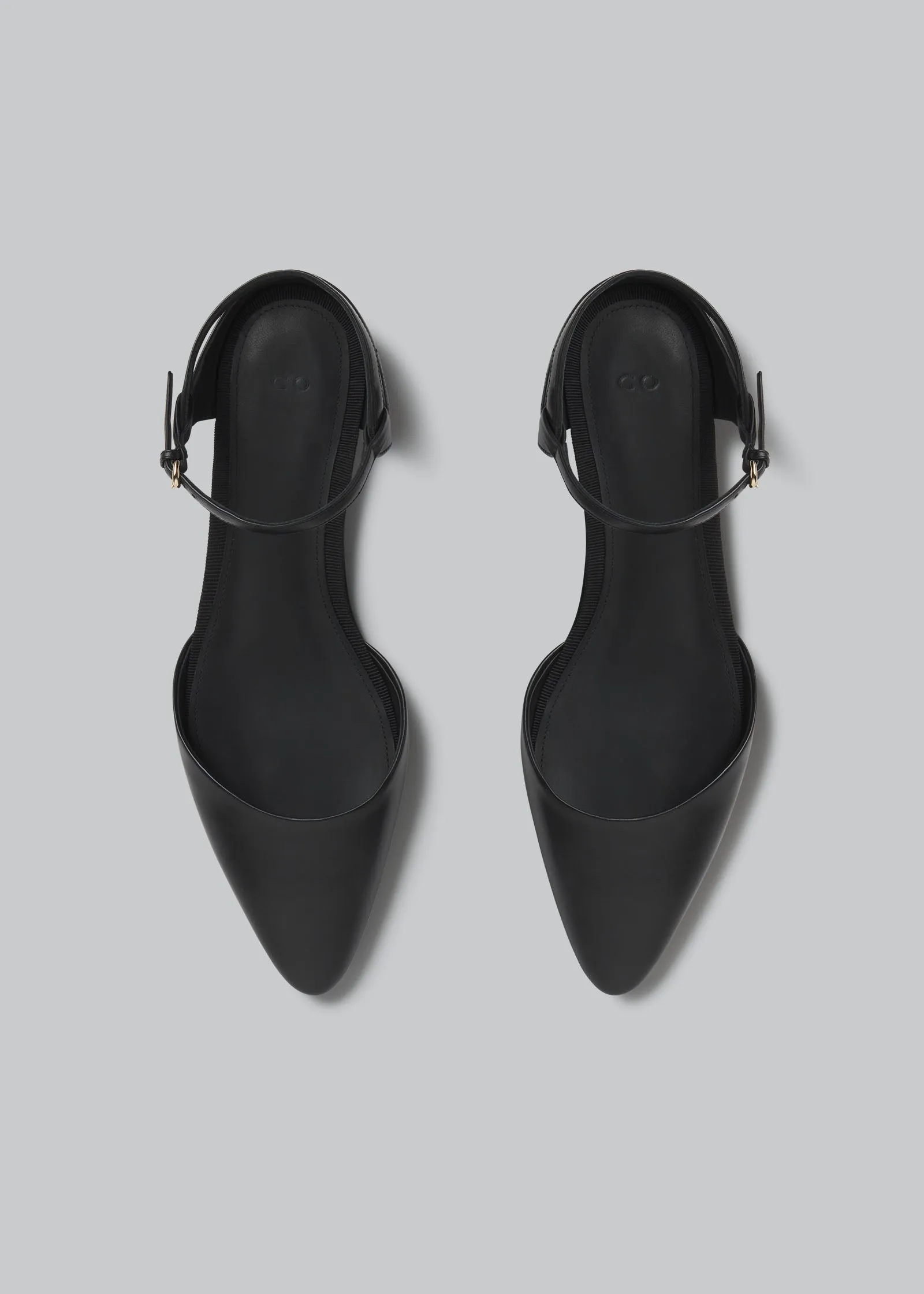 Slingback Pointed Toe Flat in Calfskin - Black