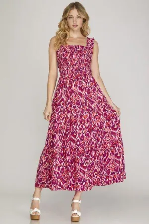 Smocked Printed Wide Strap Tiered Dress