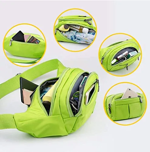 Sports Waist Packs Fanny Bag, Multiple Functions Hip Bum Chest Belly Back Bags with Adjustable Belt Strap for Men, Women Fit for Outdoor Events Like Hiking, Cycling, Running (Green)