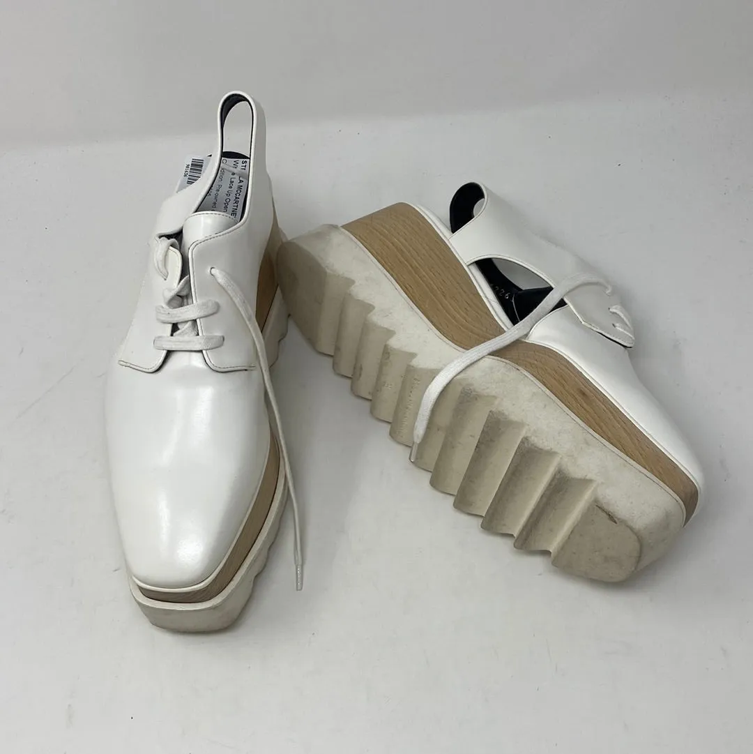 Stella McCartney White Lace Up Open Ankle Wegde Slingback
