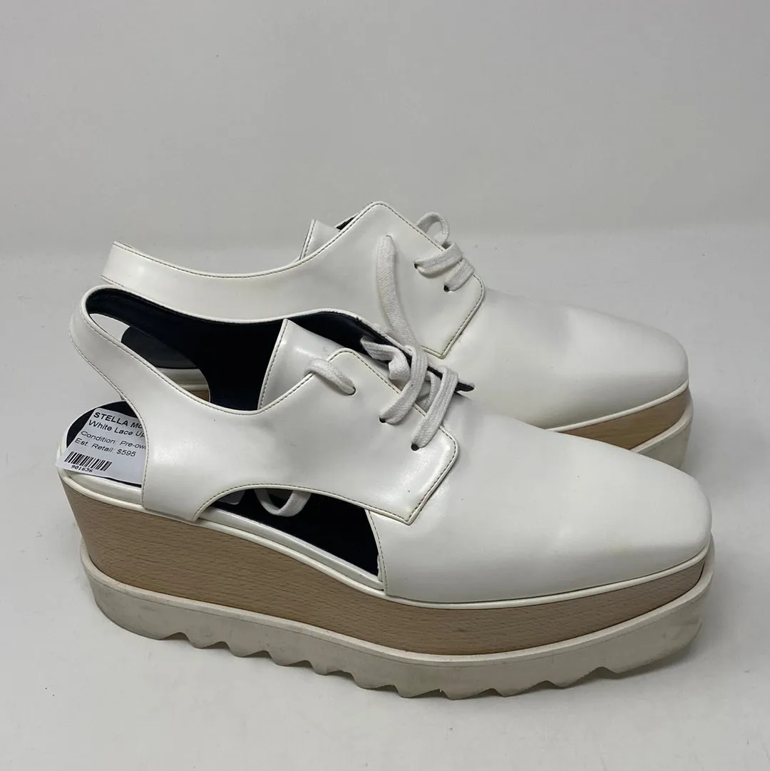Stella McCartney White Lace Up Open Ankle Wegde Slingback