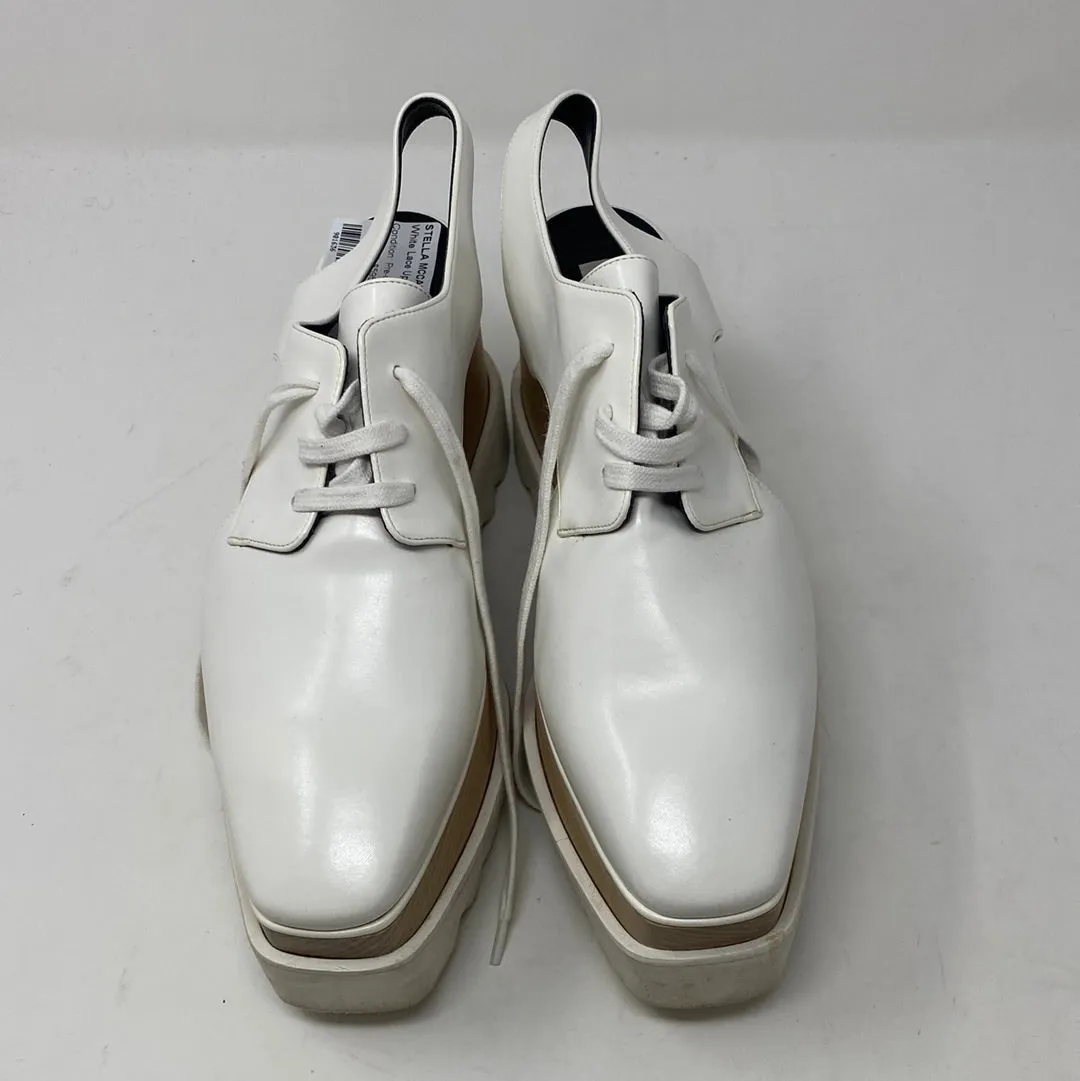 Stella McCartney White Lace Up Open Ankle Wegde Slingback