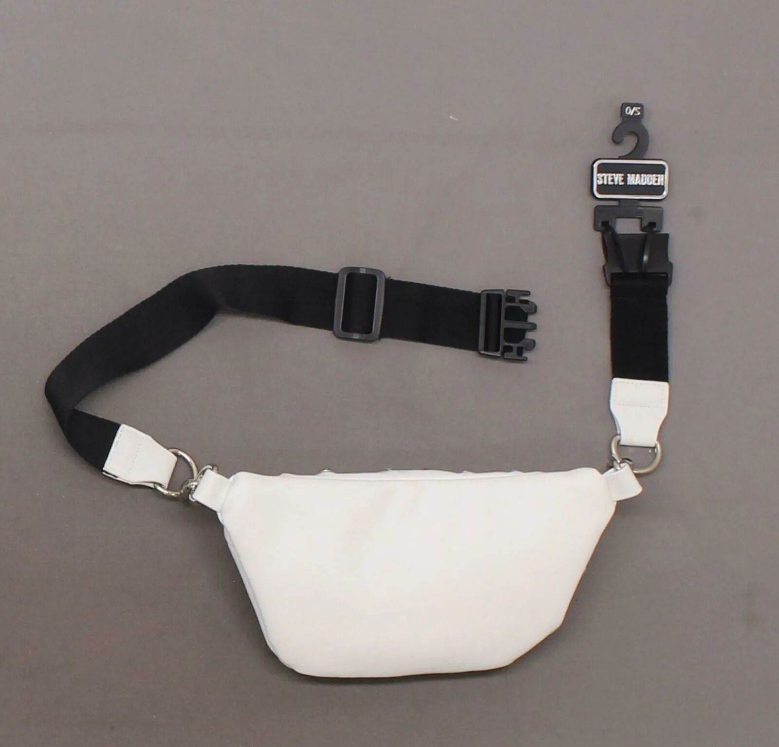 Steve Madden Womens Rhinestone Trim Faux Leather Belt Bag White One Size